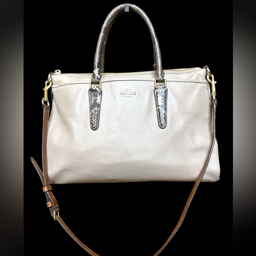 Coach Morgan Color Block Pebble Leather w/exotic embossed trim satchel/crossbody